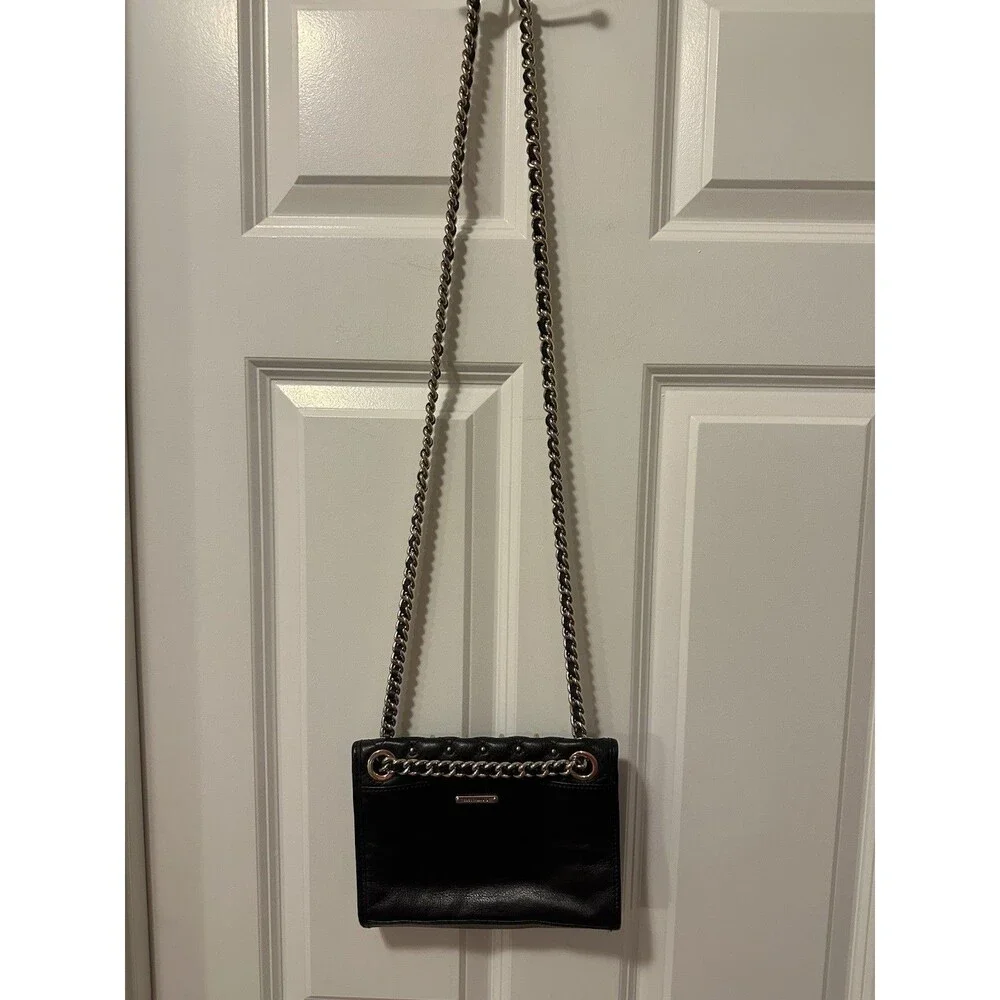 Rebecca Minkoff Womens Black Mini Affair Quilted Studded Leather Gold Chain Bag - Picture 6 of 12
